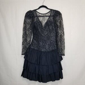 Vintage Rampage cocktail dress size 3 lace top layered skirt bow detail FLAW